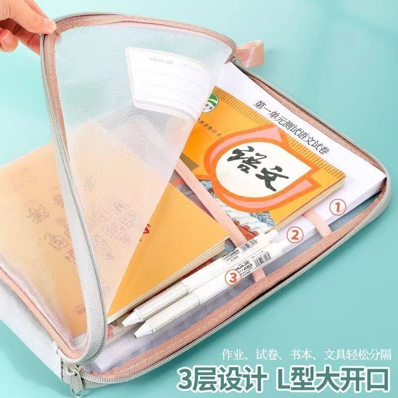 L-Type Subject Classification Bag L-Type Large Opening Document Bag Transparent Test Paper Zipper Type Portable Student Carrying Book Bag - Image 5